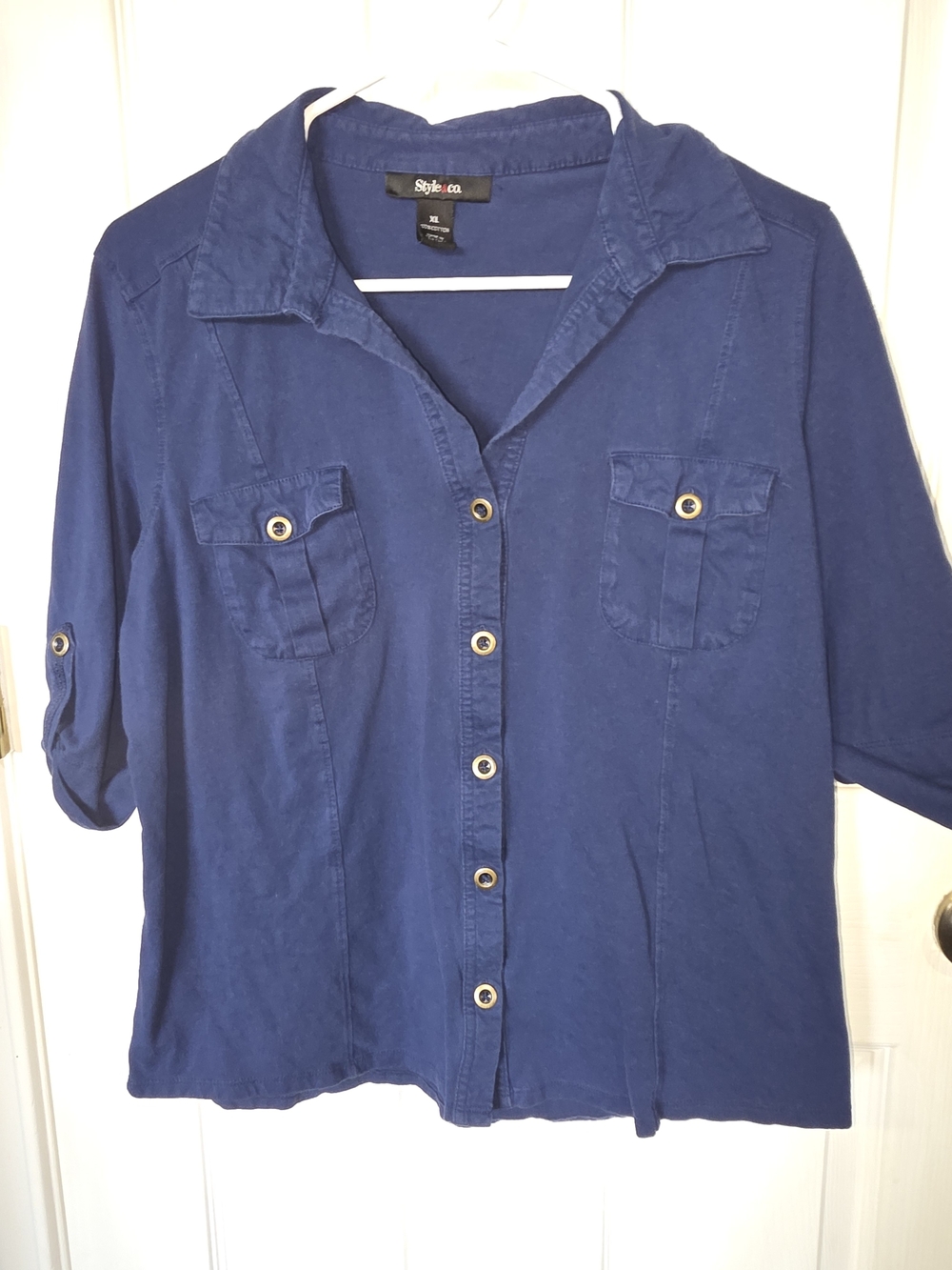 Style & Co. Women's Navy Button-Front Utility Shirt